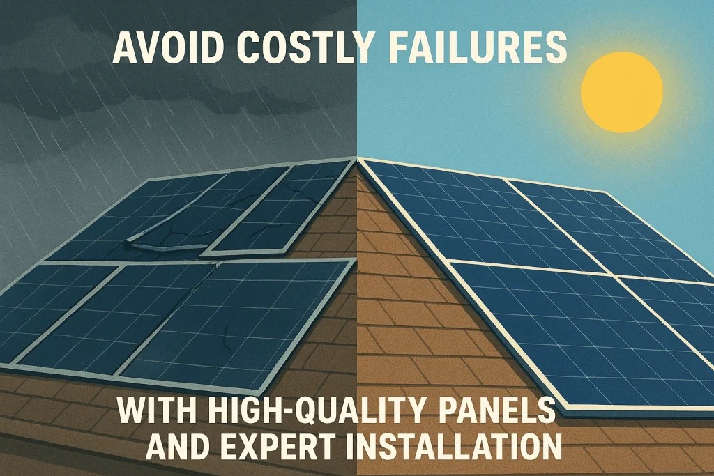 High quality solar panel installation on residential roof demonstrating professional mounting and proper panel placement for long-term durability
