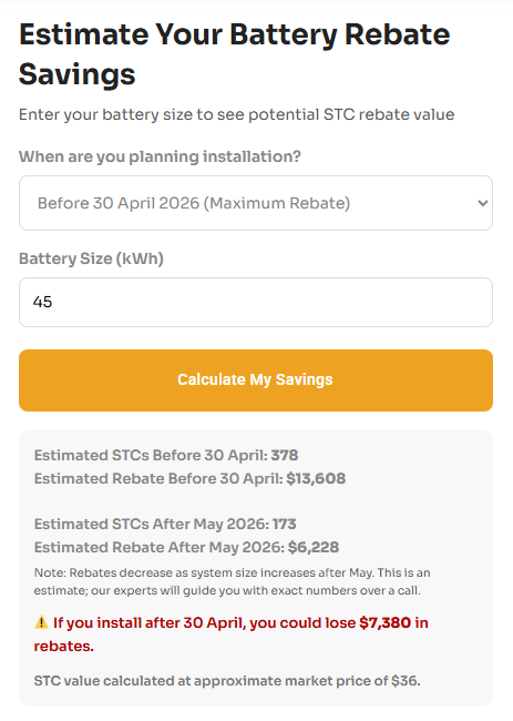 solar battery stcs and rebate calculator victoria 2026