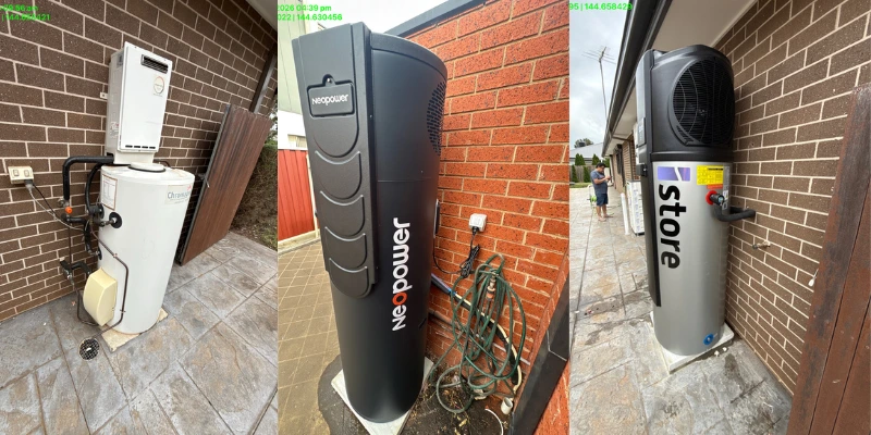 Outdoor Hot Water System Installations – Chromagen Gas, Neopower Heat Pump, and Store Heat Pump