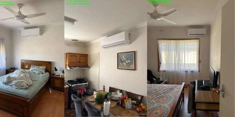 heating and cooling system installed in the bedroom, kitchen, and living room of Campbellfield Melbourne