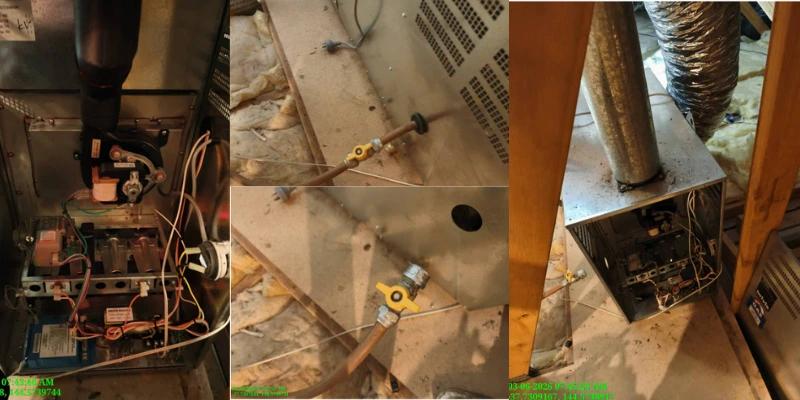 Gas ducted heater internal components, isolated gas line with yellow valve, and subfloor ductwork removed during gas heating decommission home under the Victorian Energy Upgrades program Weir Views melbourne