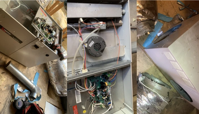 Decommissioned gas ducted heater control board, blower motor, and ceiling plenum removal