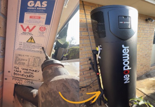 gas hot water unit upgrade to electric heat pump