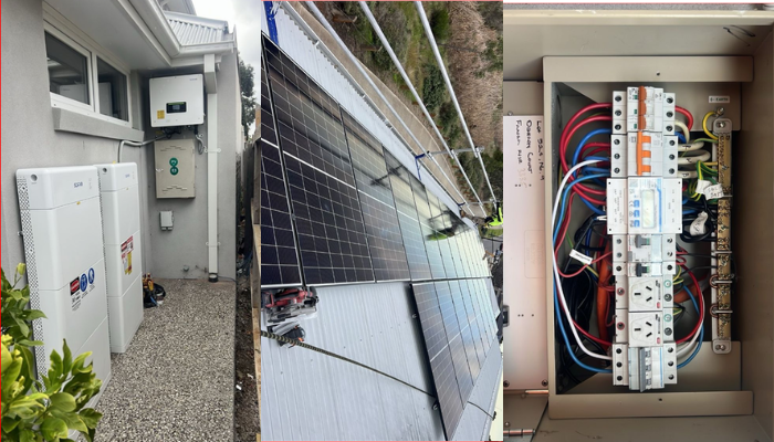 Fraser Rise home with Sofar battery storage, hybrid inverter, and 22 Trina Solar panels installed on roof as part of 10.45kW solar system