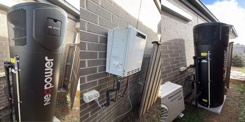 320L NeoPower heat pump hot water system installed outside a home in Werribee with old heat pump