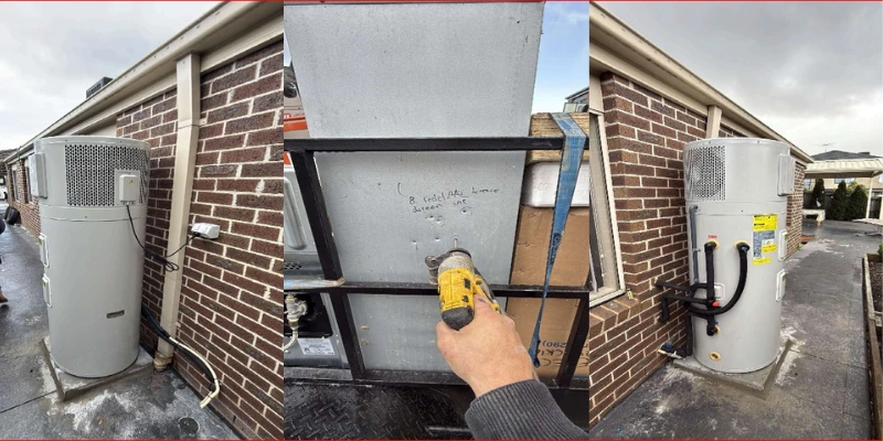 Heat pump hot water system installed on exterior wall in Doreen