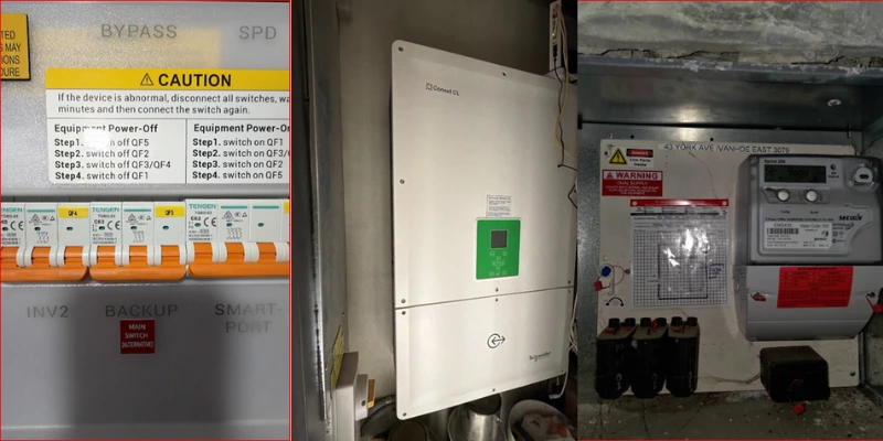 Hybrid inverter, bypass switch panel, and digital meter box installed in Ivanhoe East
