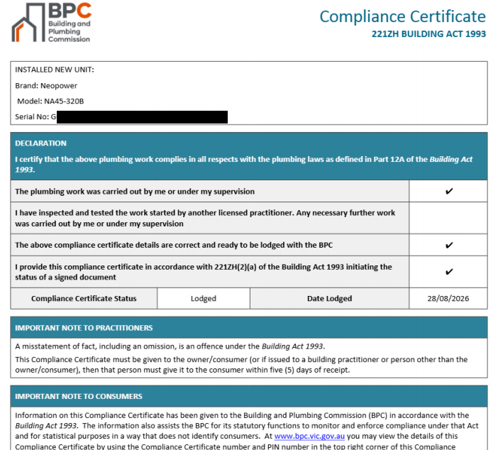neopower-heat-pump-installation-certificate-werribee