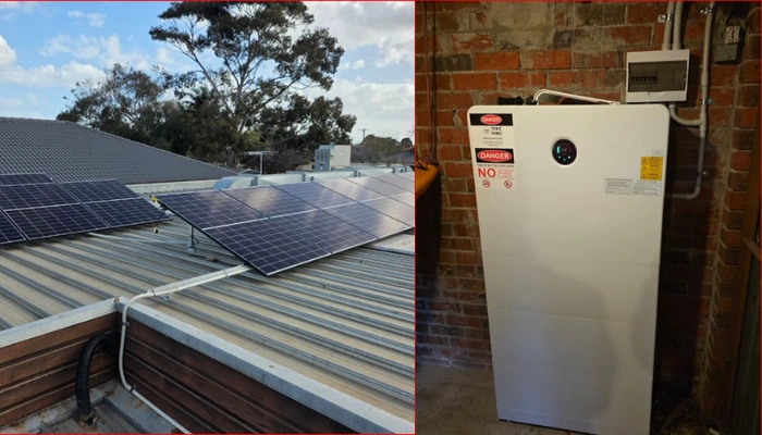 10.45kW Solar system 10.45kW Solar system 10.45kW Solar system 10.45kw Rooftop solar panels and 33.28kWh battery storage unit installed at a home in Altona
