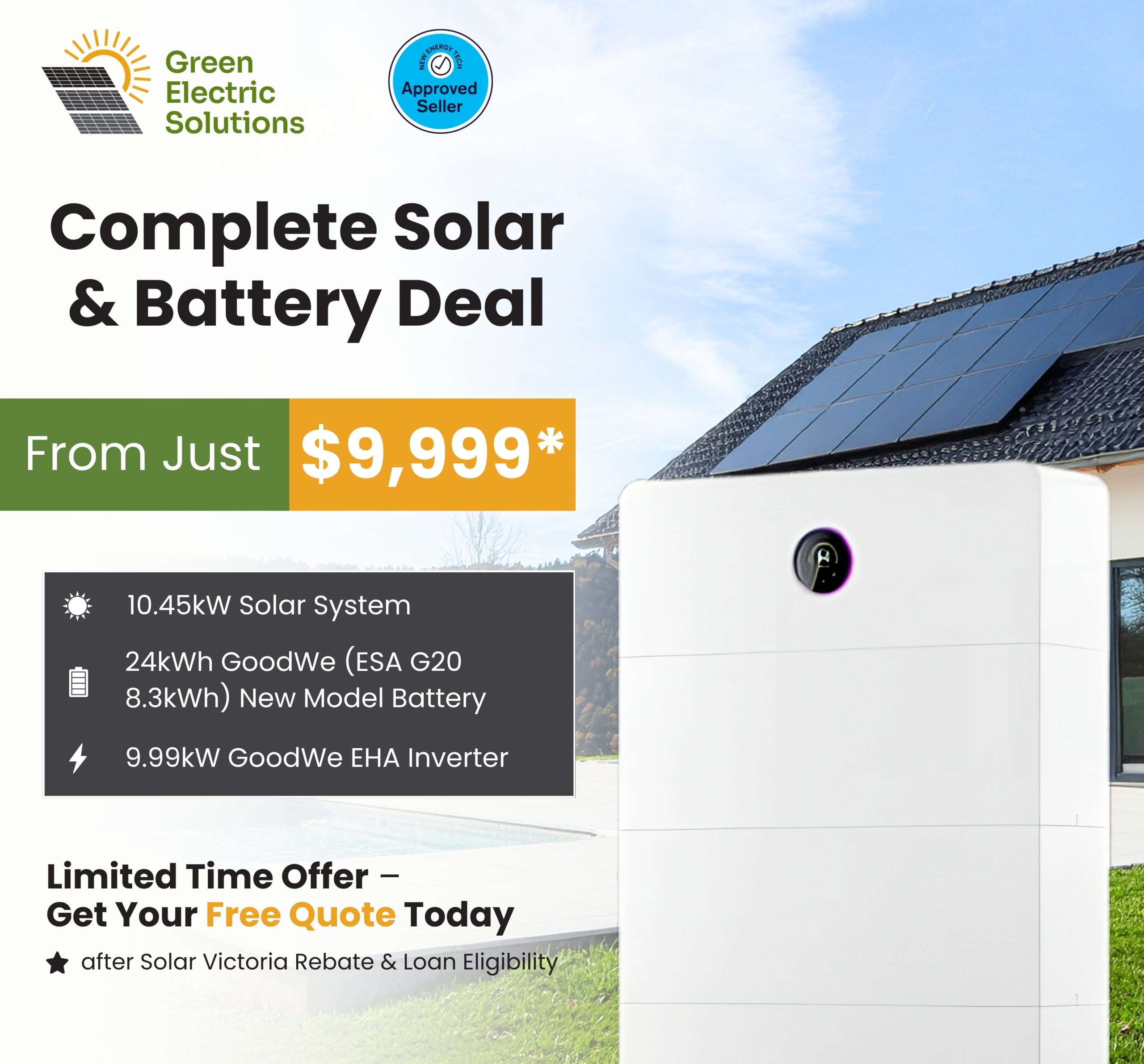 10.45kW Solar with 24kWh GoodWe Battery Offer