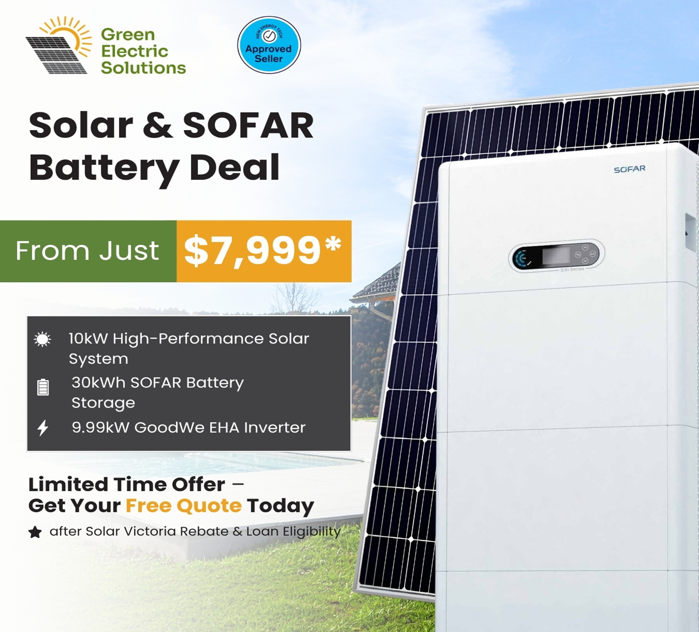 10kW Solar with 30kWh SOFAR Battery Offer